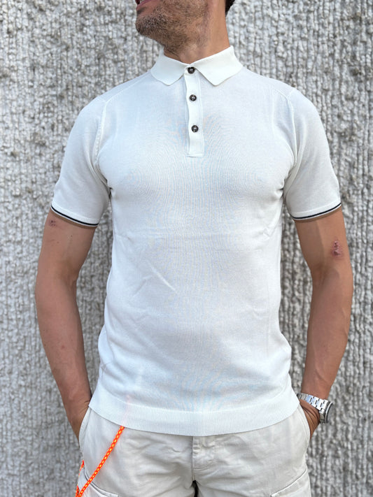 loft88 polo mezza manica bordo beige bianco  in filo di cotone  BIANCO
