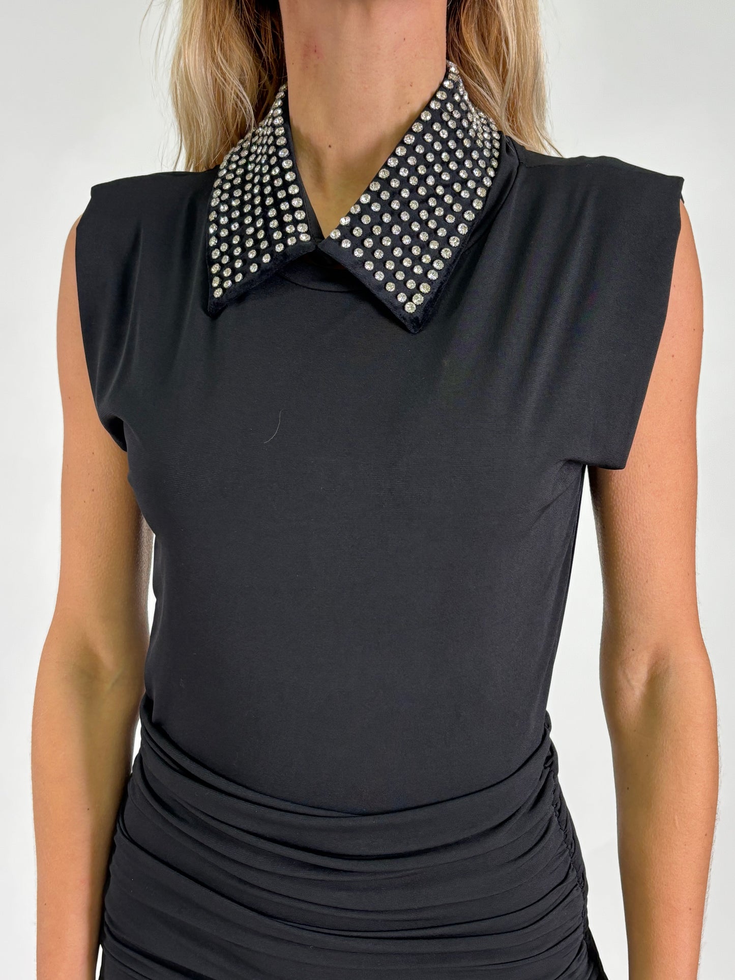 Haveone Abito lungo con colletto di strass staccabile NERO