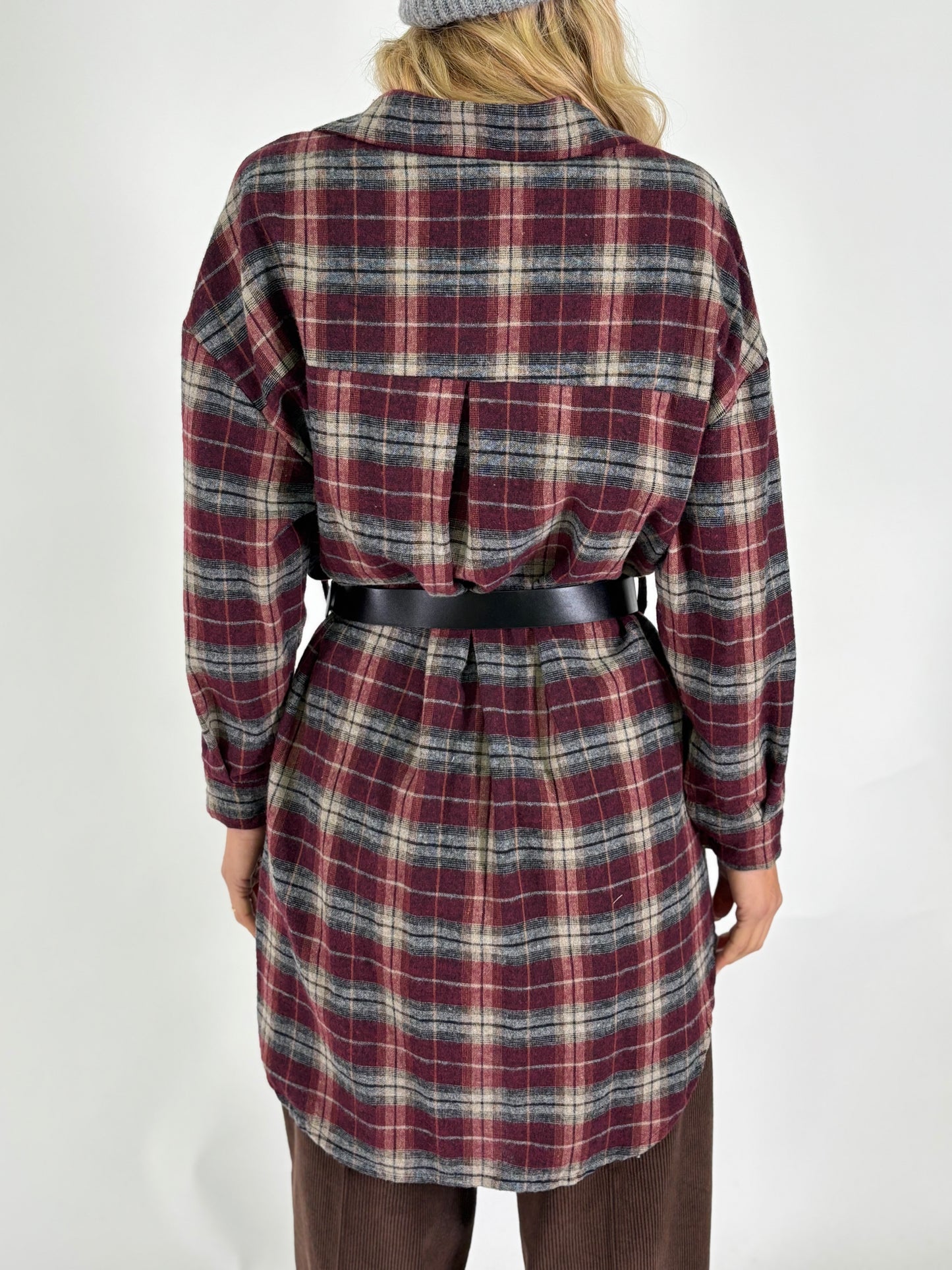 Susy Mix Camicia lunga in flanella a scacchi BORDEAUX/BEIGE