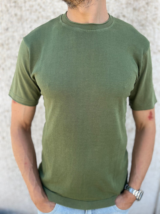 loft88 maglia manica corta in filo di cotone schiena liscia VERDE