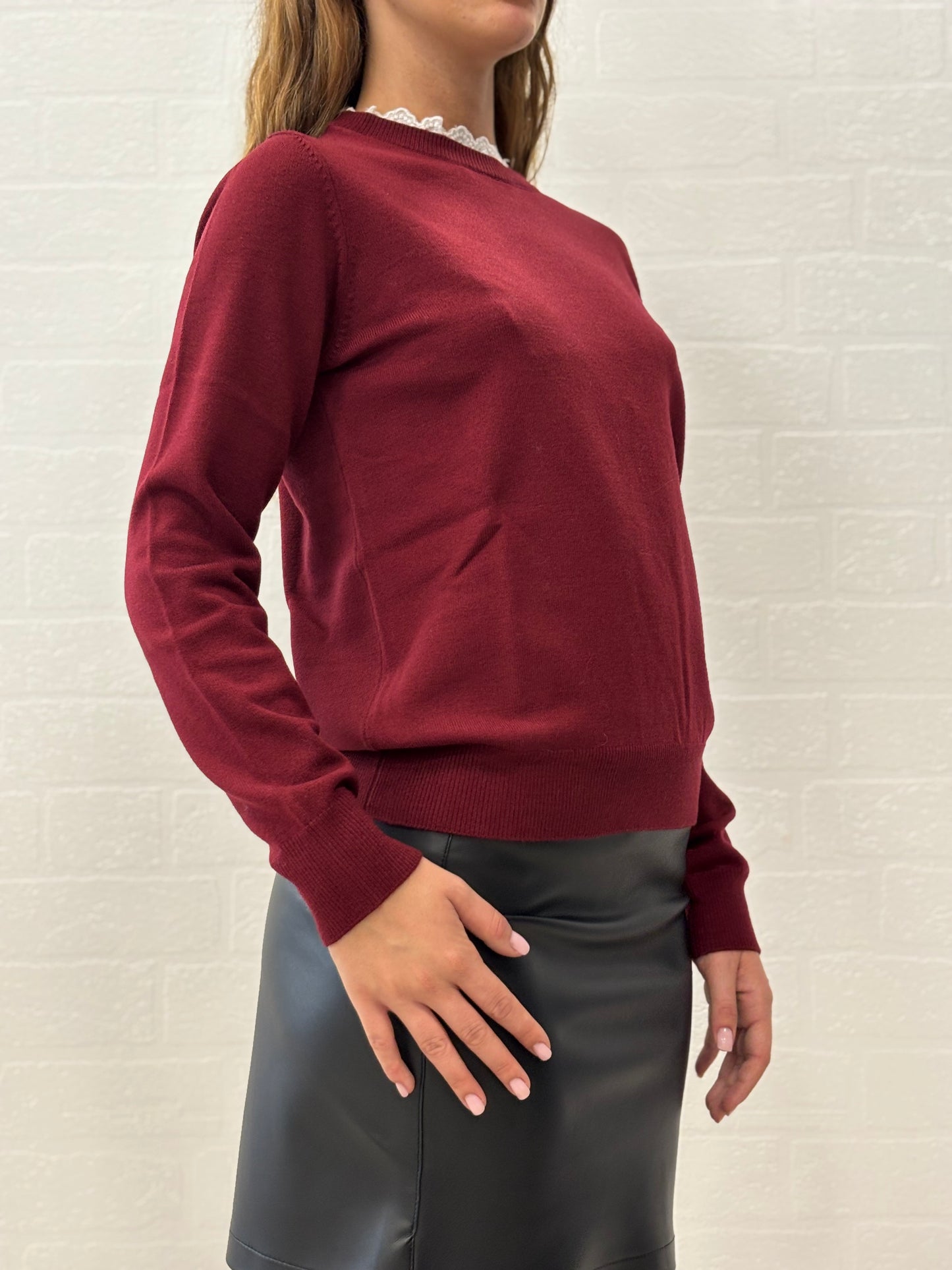 Kocca Maglia m/l lana girocollo pizzo BORDEAUX