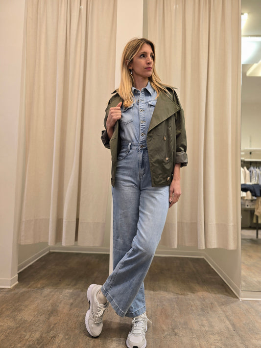 Susy Mix Trench corto doppiopetto elastico in vita MILITARE