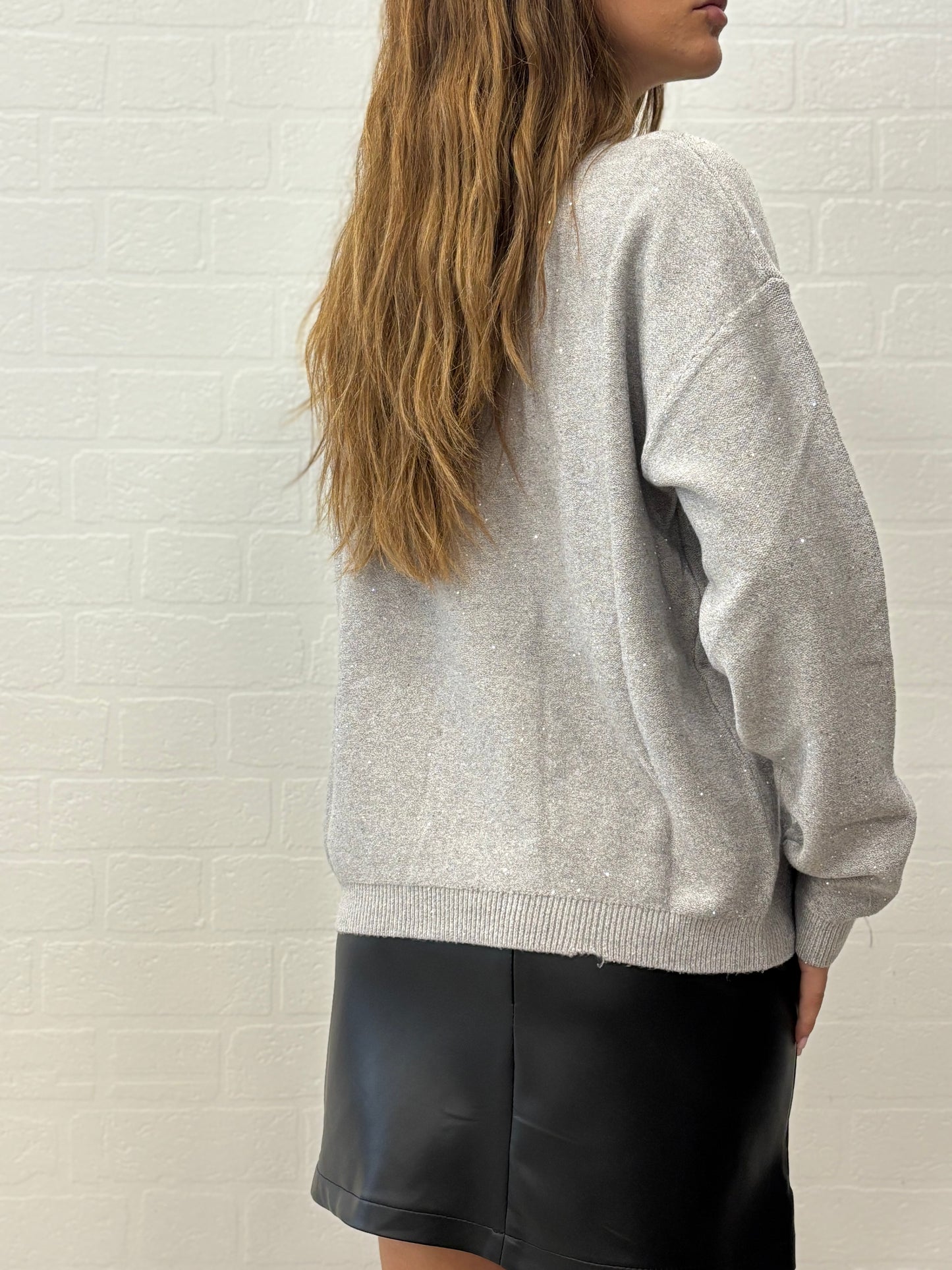 Griffai Maglia over girocollo ml con paillettes argento PERLA