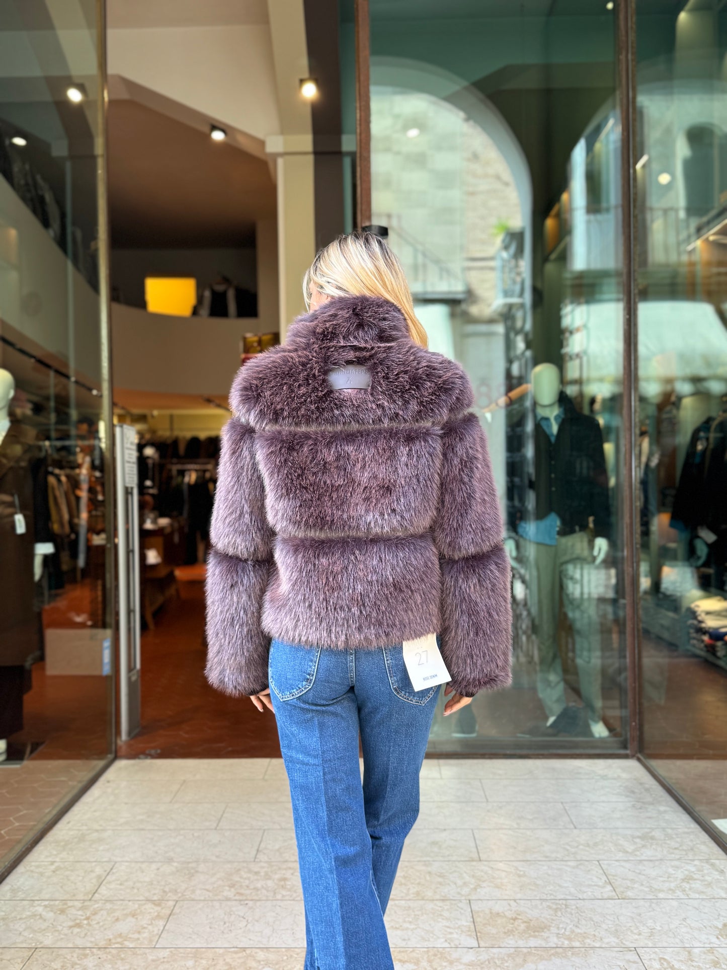 Patrizia Pepe Pelliccia sintetica corta polsino a costine MARRONE