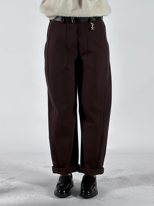 Susy Mix Pantalone ovetto punto milano con cinta MARRONE