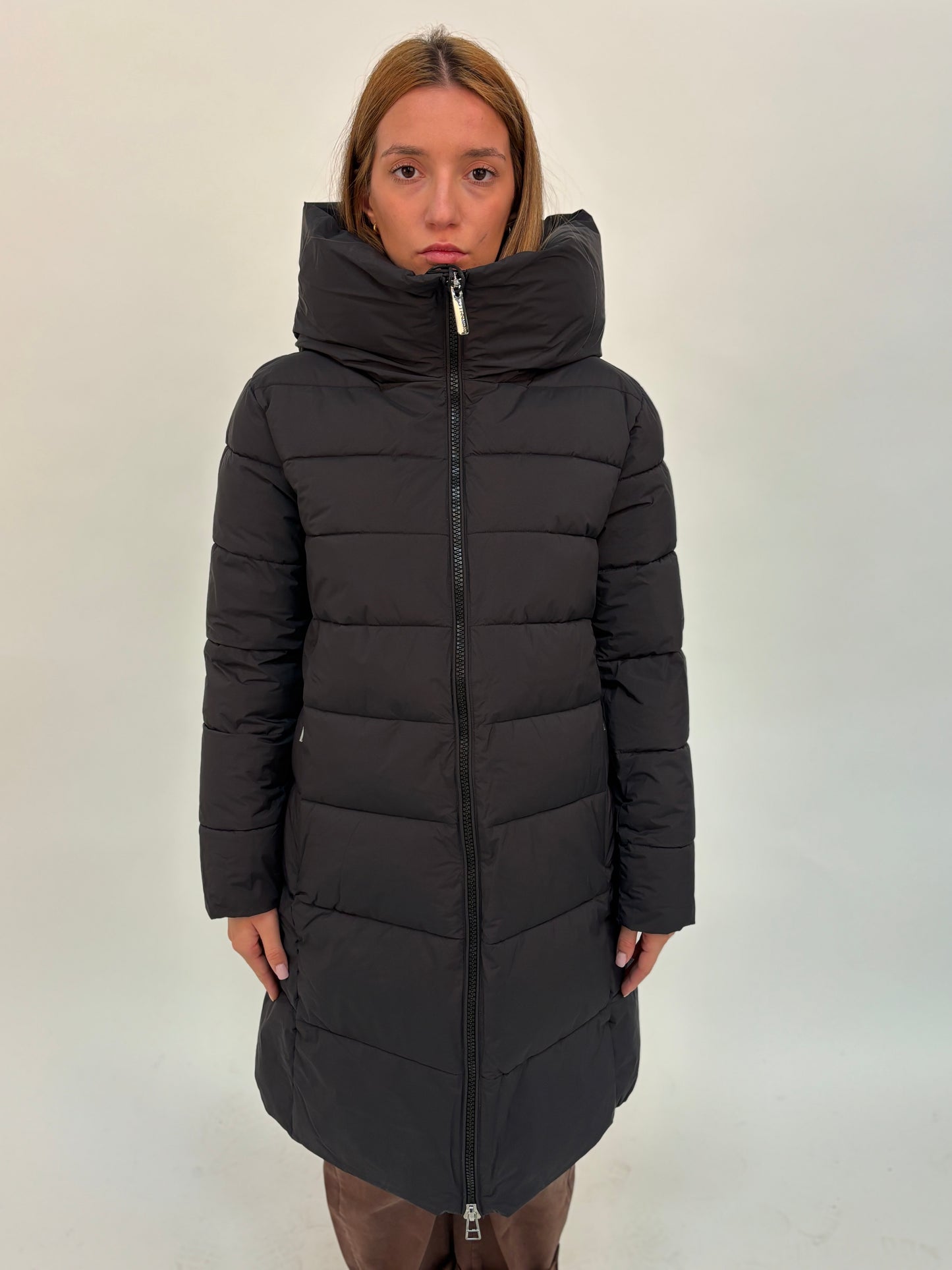 FREEDOMDAY giaccone  3/4 ecodown con cappuccio NERO