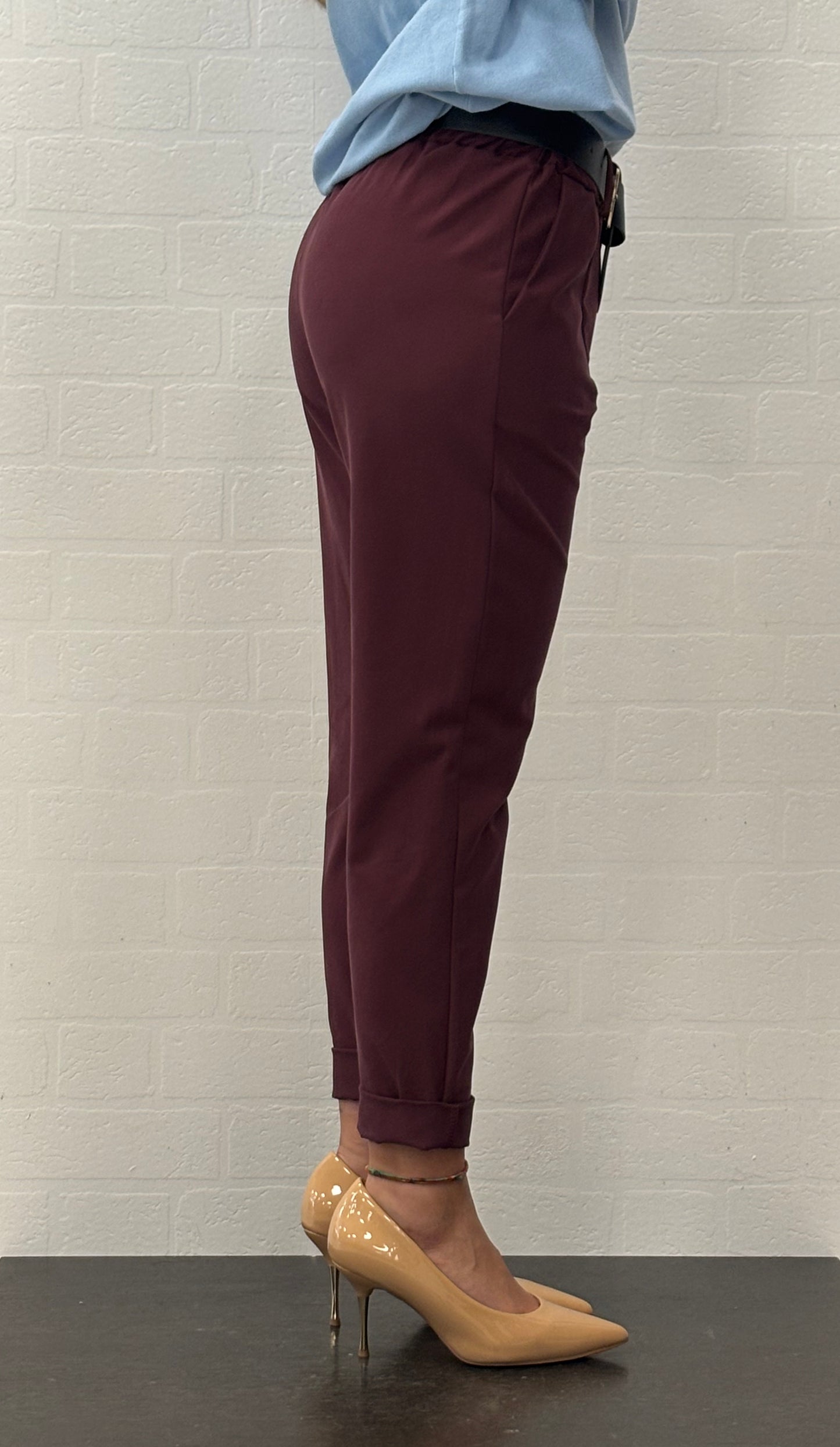 Susy Mix Pantalone con cintura cropped BORDEAUX