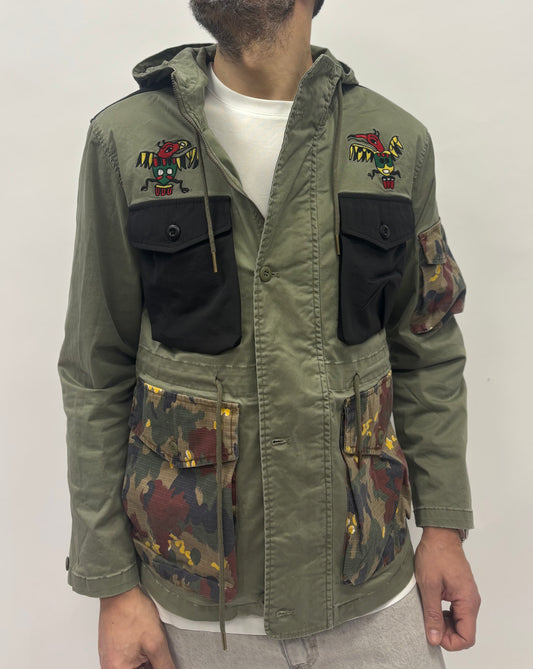 Berna Giacca con cappuccio patch VERDE MILITARE