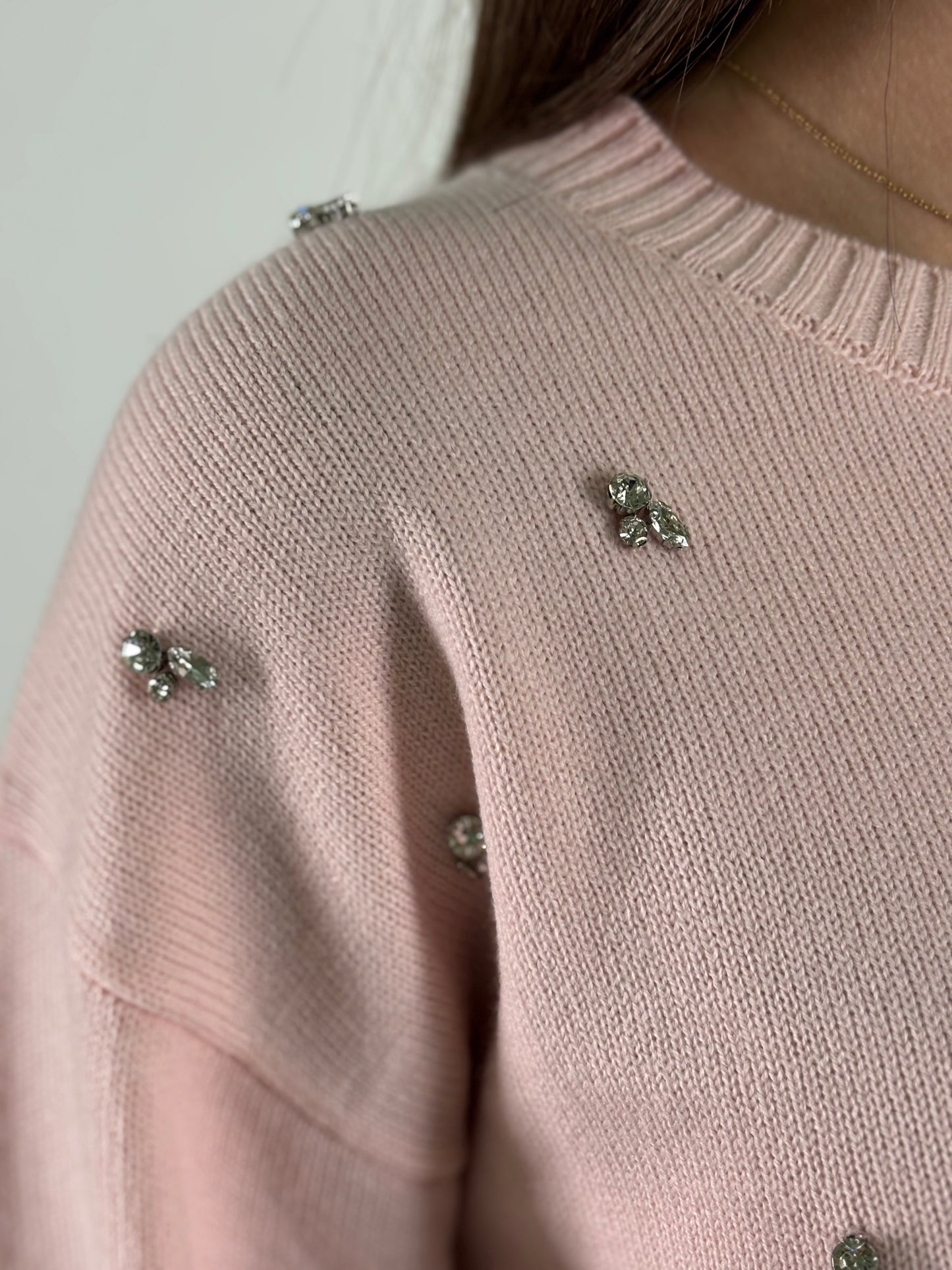 Kocca Maglia girocollo  in lana con strass ROSA