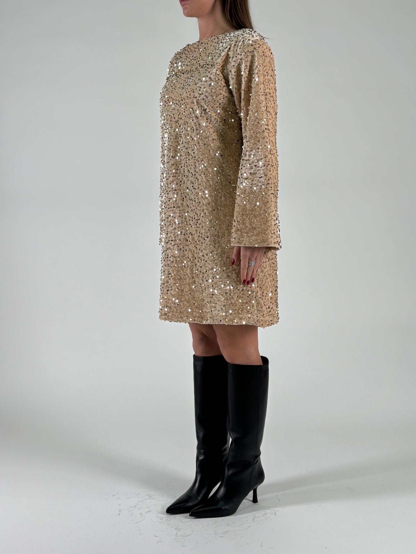 Aglaea Abito corto girocollo ml in paillettes oro BURRO
