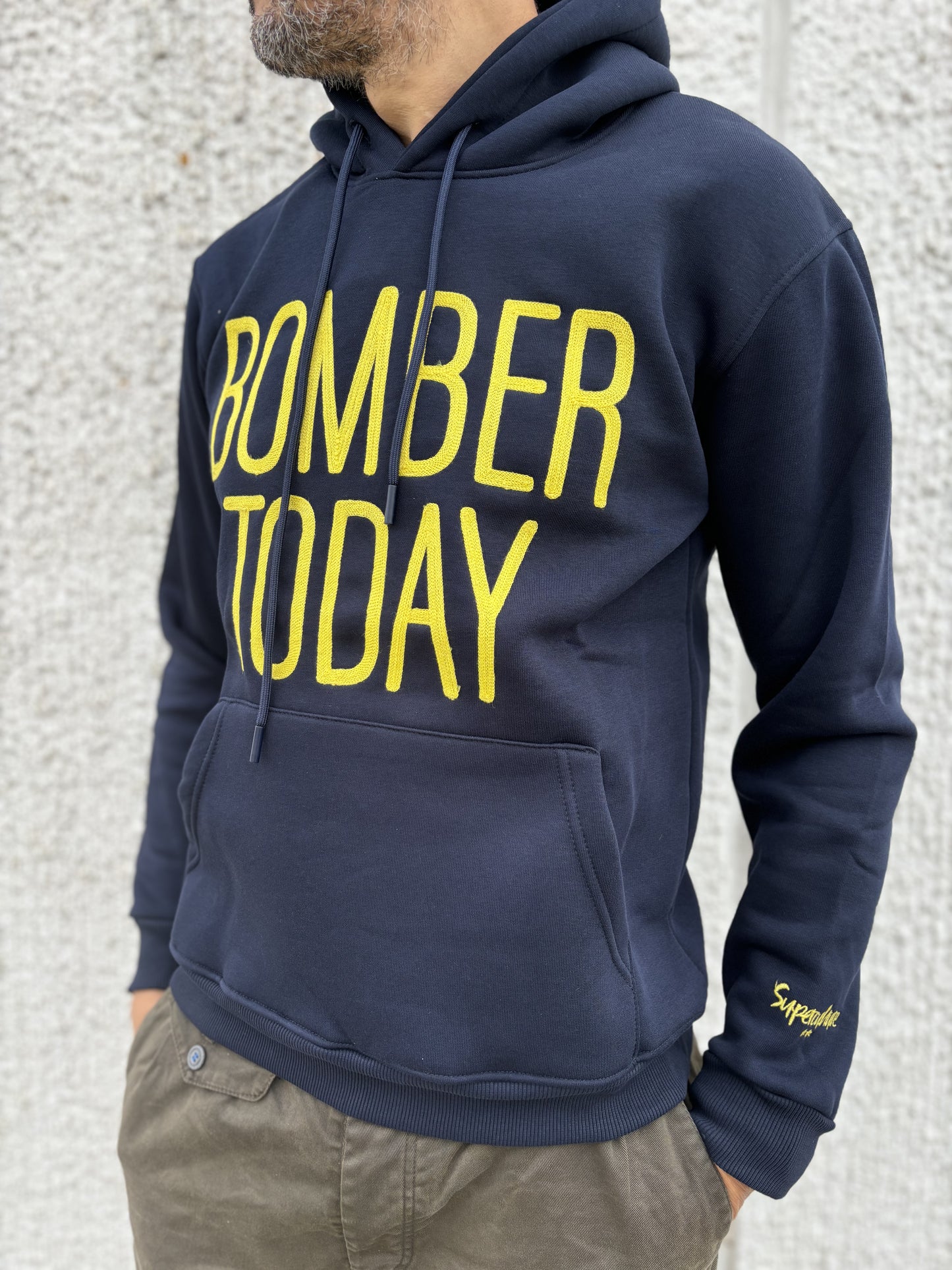 Superculture Felpa con cappuccio "Bomber today" BLU/GIALLO