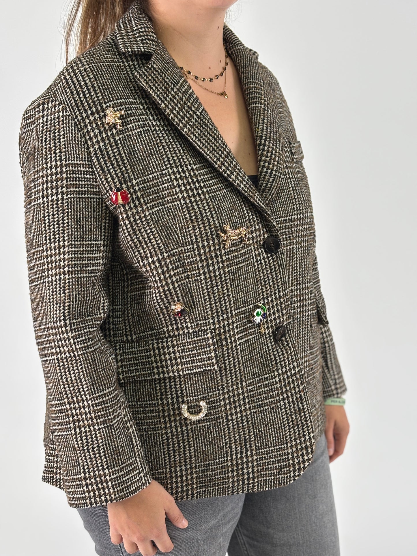 Tensione In Giacca a scacchi con spille nel rever MULTICOLOR