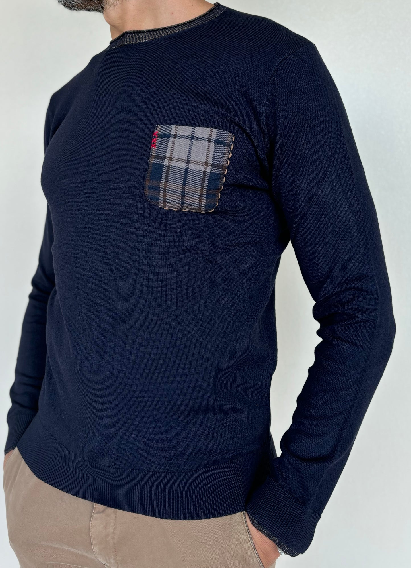 Loft88 maglia girocollo con taschino misto lana BLU NAVY