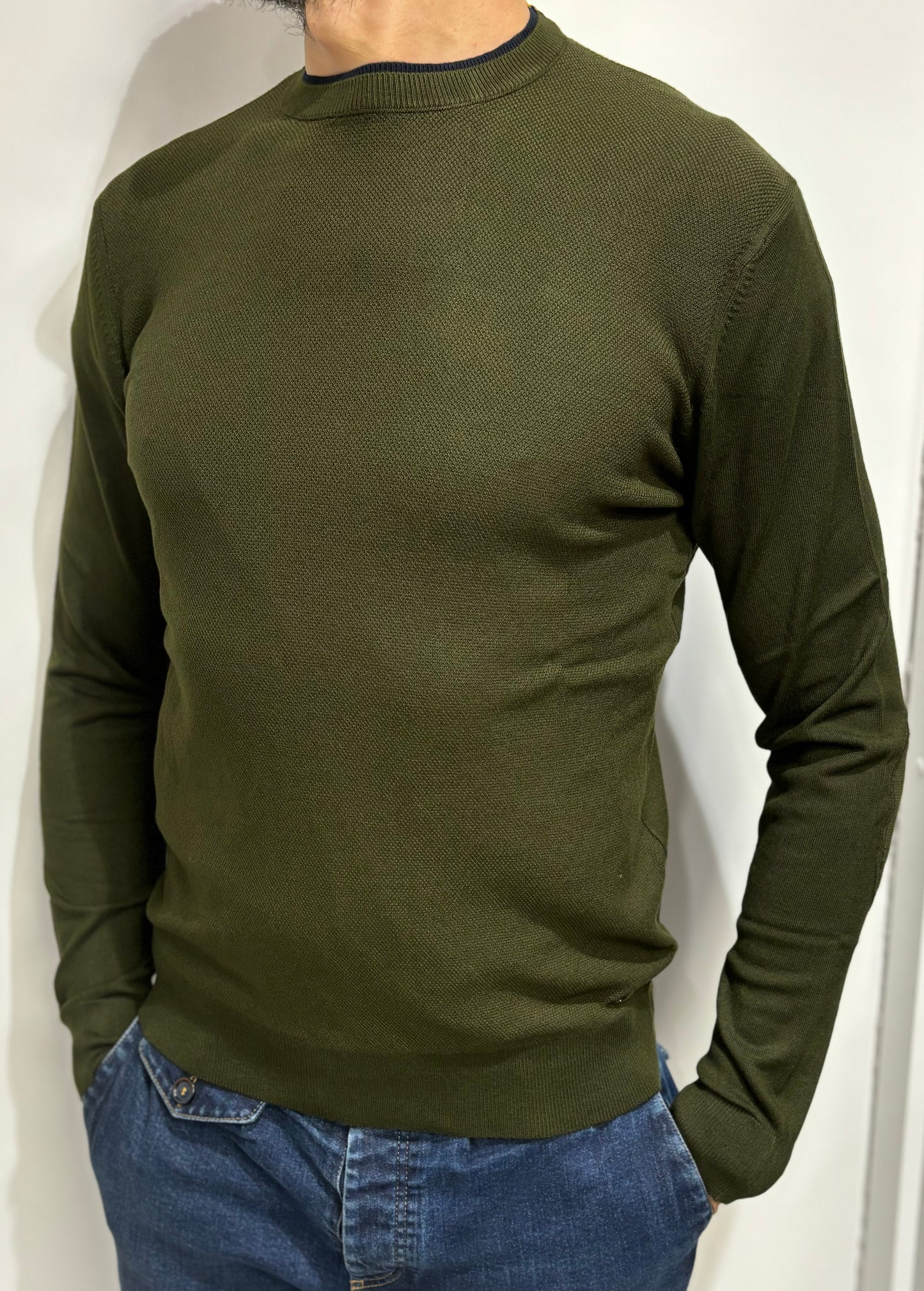 Markup Maglia girocollo lavorazione nido d'ape con toppe fantasia VERDE MILITARE