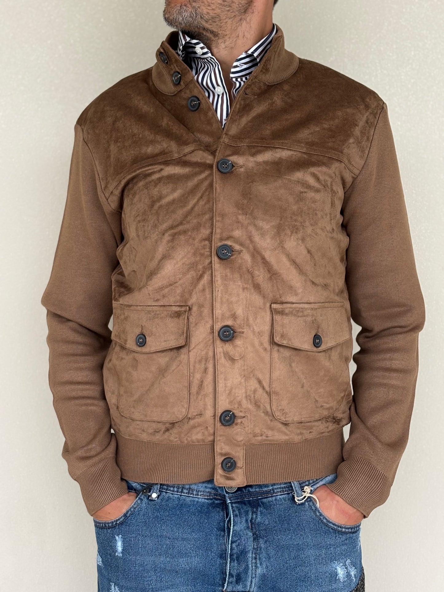 Loft88 Giaccamaglia simil dainetto davanti CAMMELLO