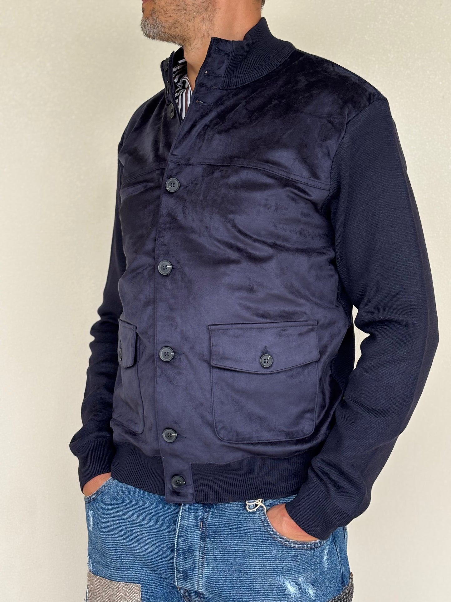 Loft88 Giaccamaglia simil dainetto davanti BLU