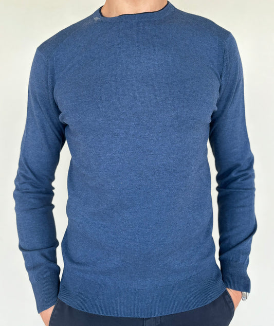 Loft88 maglia girocollo bordo sul collo e toppe a righe BLU DENIM