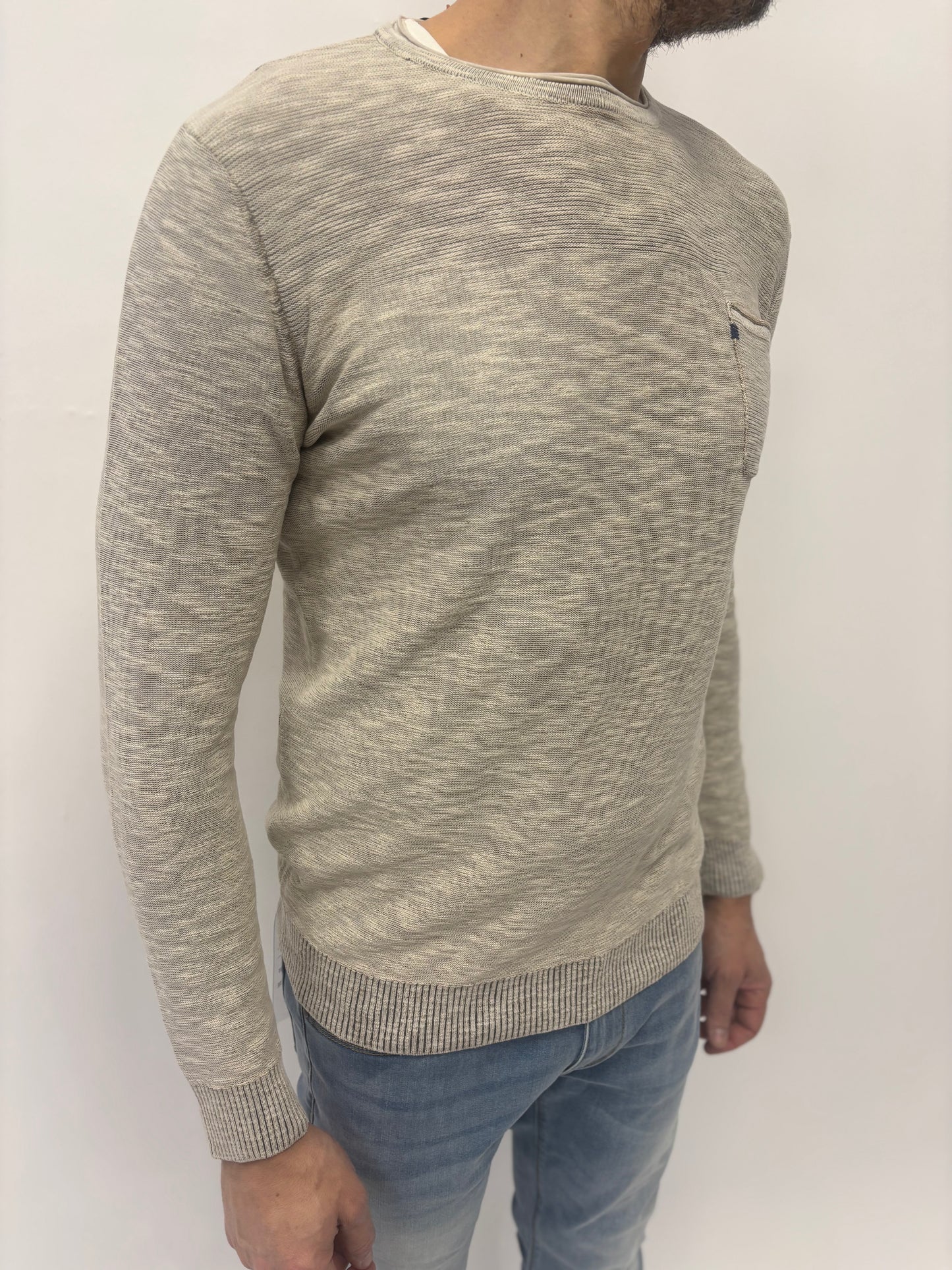 Loft88 Maglia girocollo con taschino dettaglio ricamato BEIGE