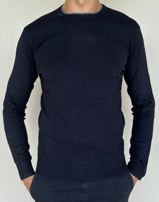 Loft88 maglia girocollo bordo sul collo e toppe a righe BLU NAVY