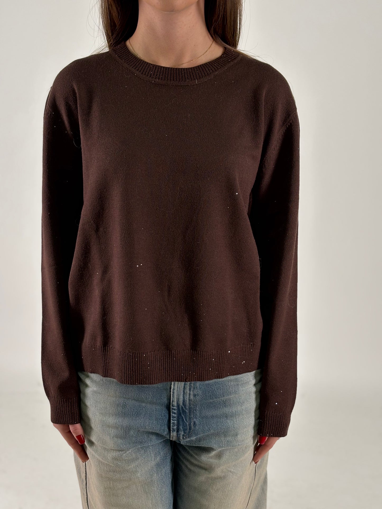 Anonyme Maglia ml con paillettes argento MARRONE