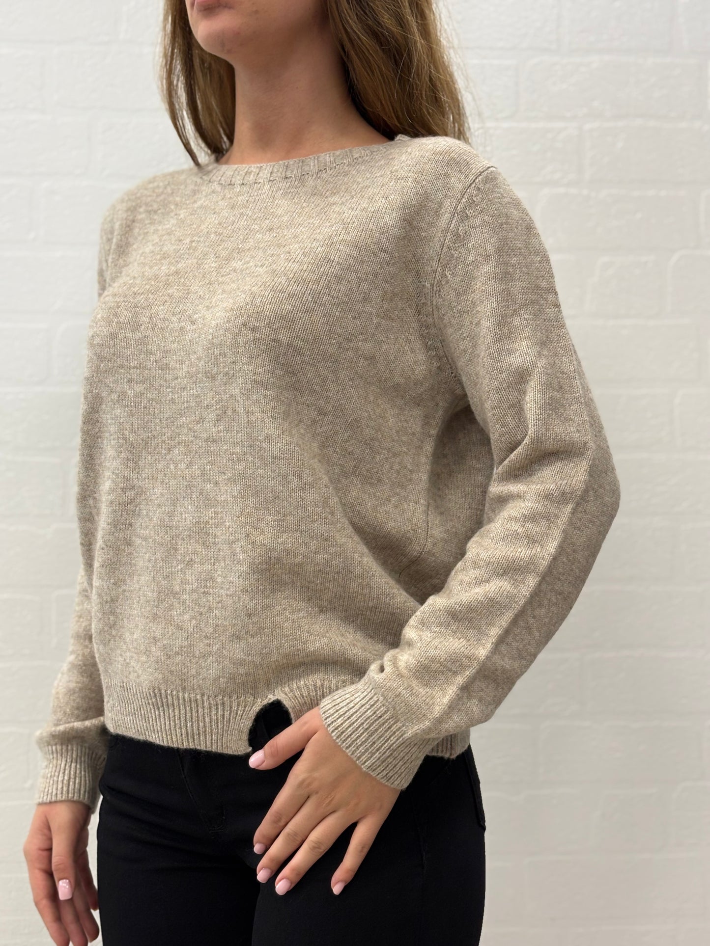 Griffai Maglia ml girocollo lana/cashmere con spacchetto BEIGE