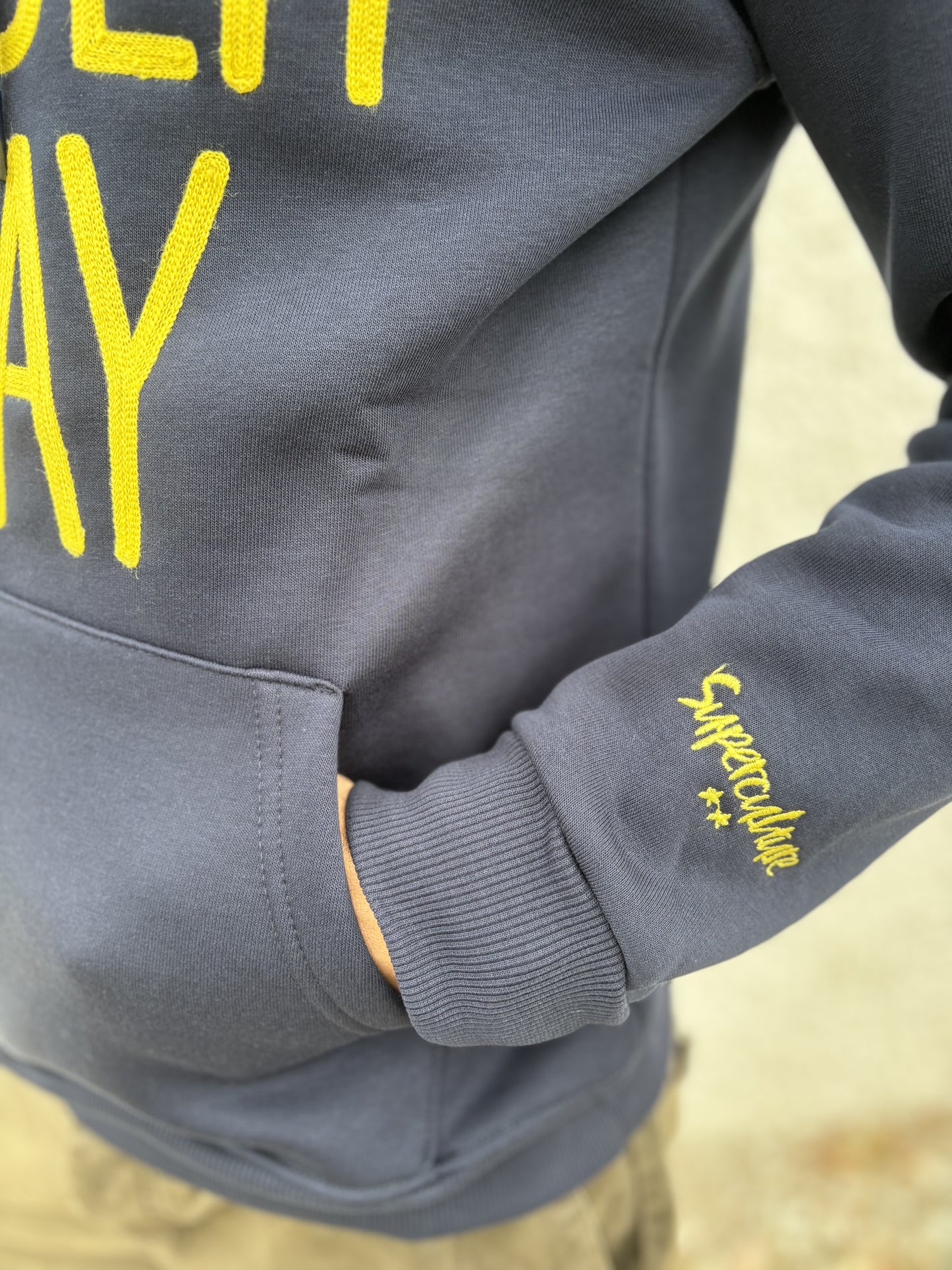 Superculture Felpa con cappuccio "Bomber today" BLU/GIALLO