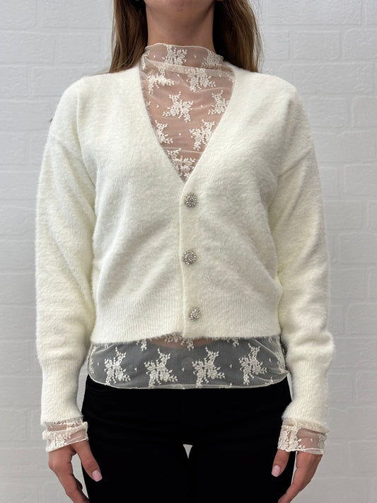 Griffai Cardigan over pelosetto bottoni gioiello PANNA