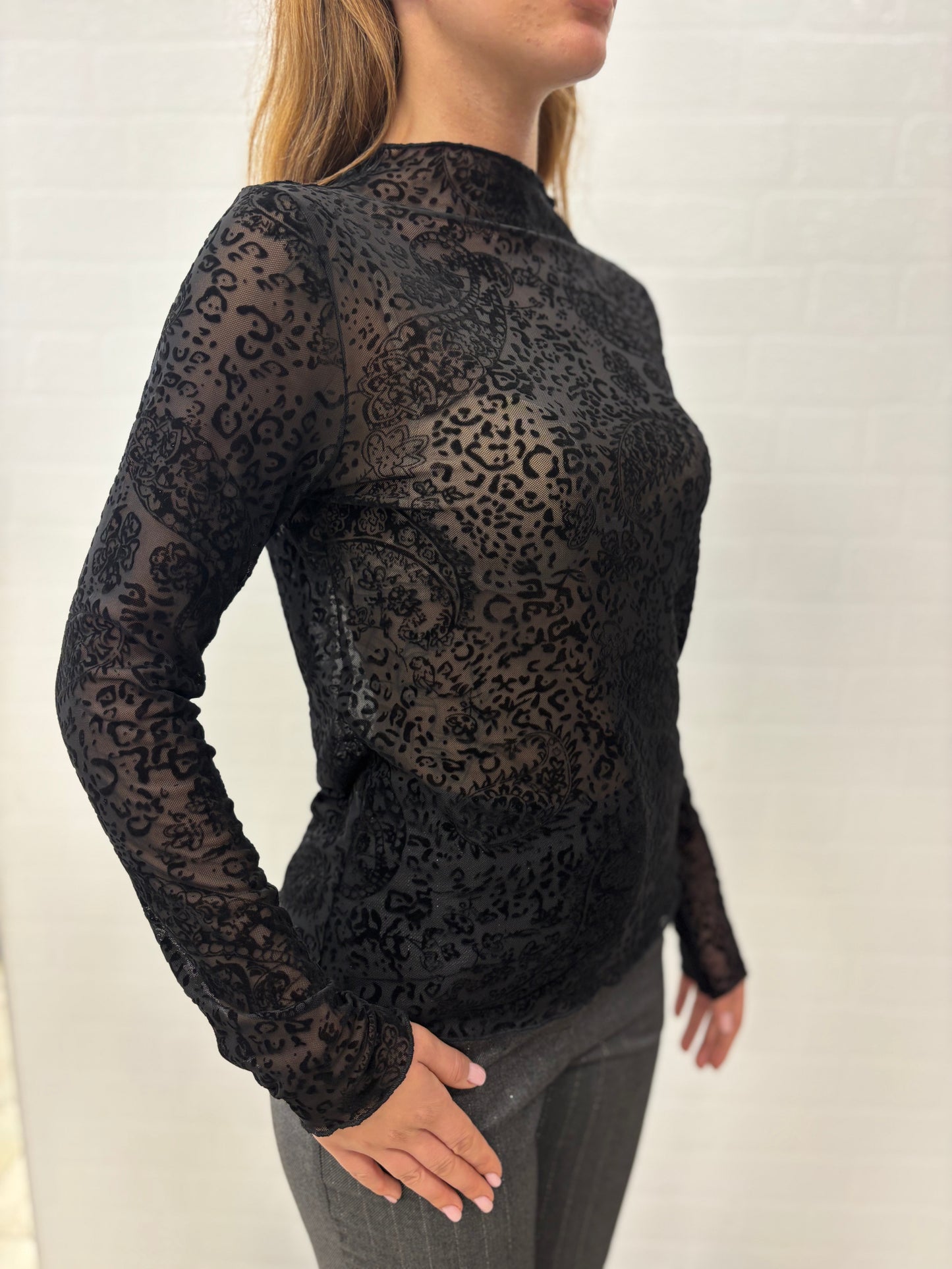 Molly Bracken Maglia ml tulle ricamato NERO