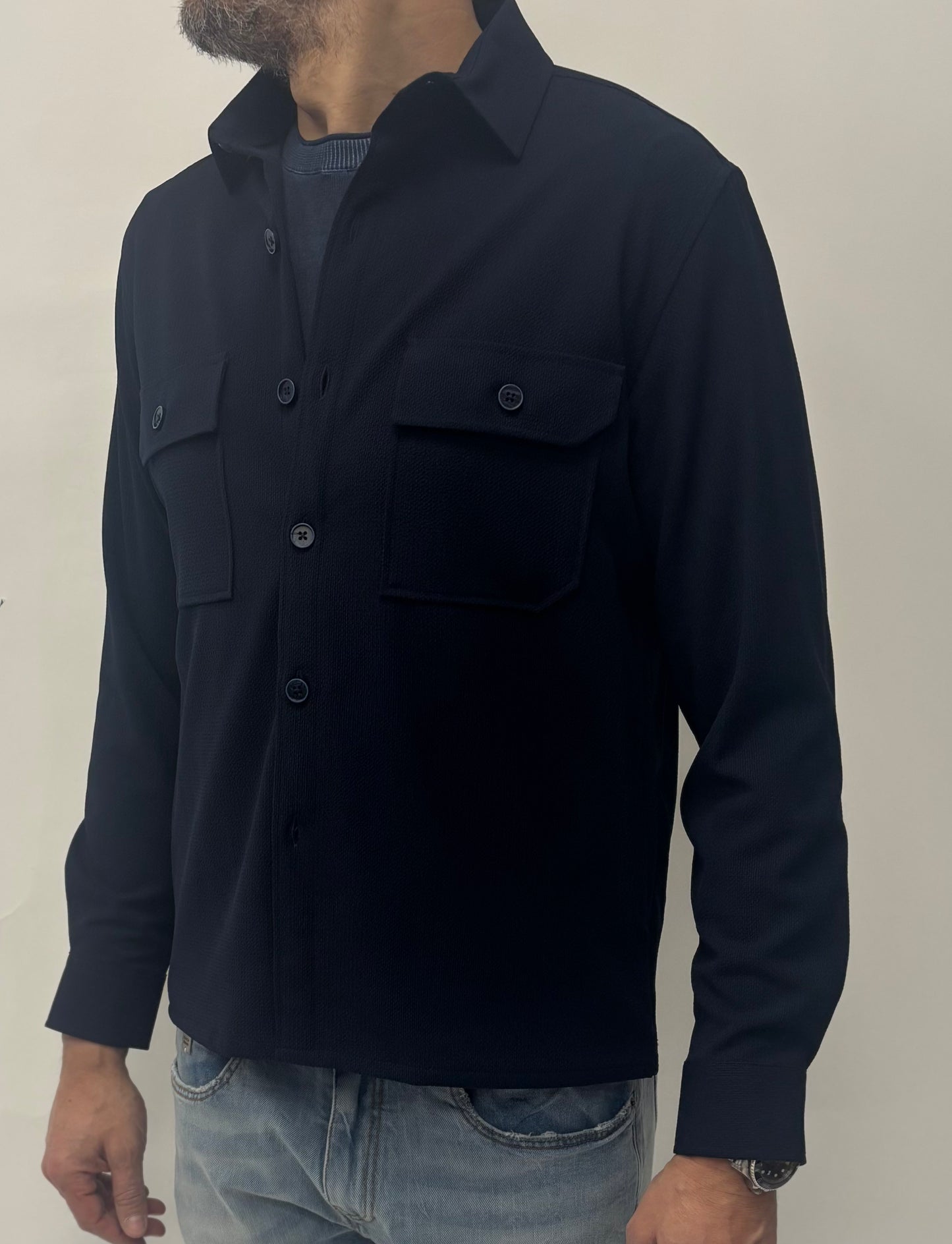 Seince overshirt tessuto operato BLU