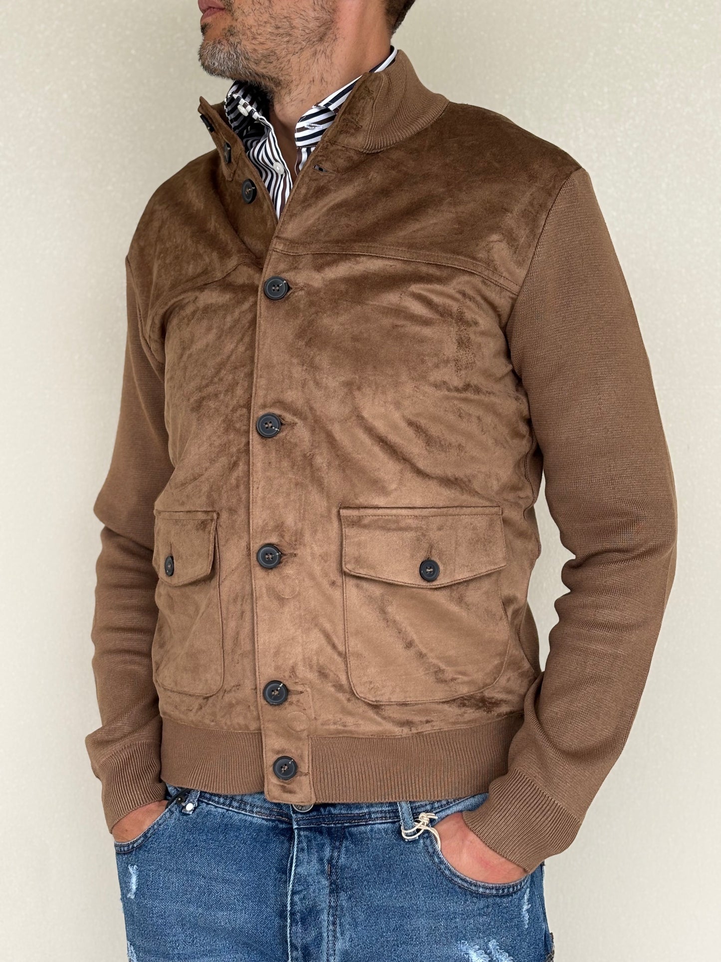 Loft88 Giaccamaglia simil dainetto davanti CAMMELLO