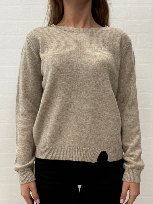 Griffai Maglia ml girocollo lana/cashmere con spacchetto BEIGE