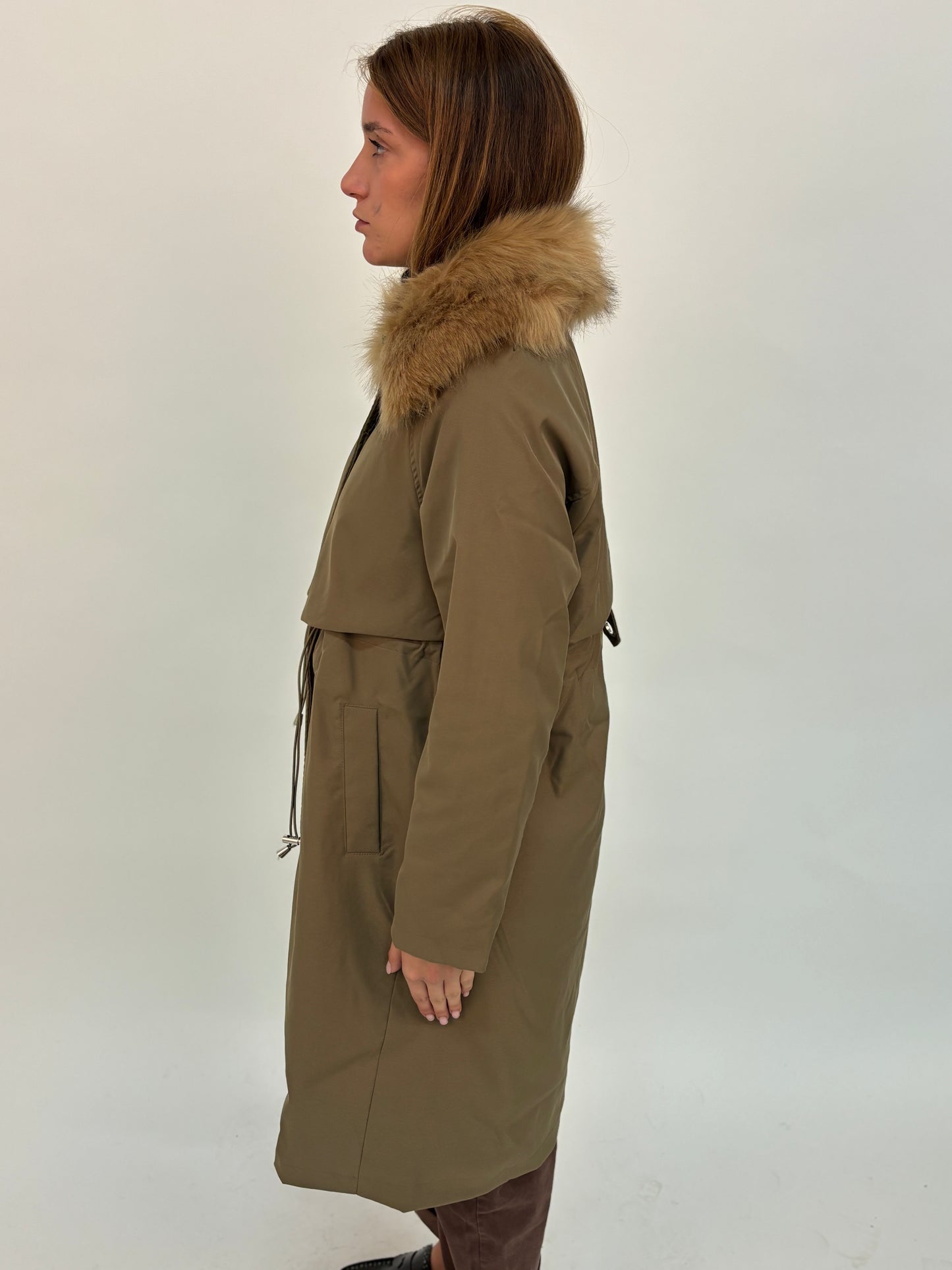 Molly Bracken Parka lungo con colletto in ecopelliccia KAKI