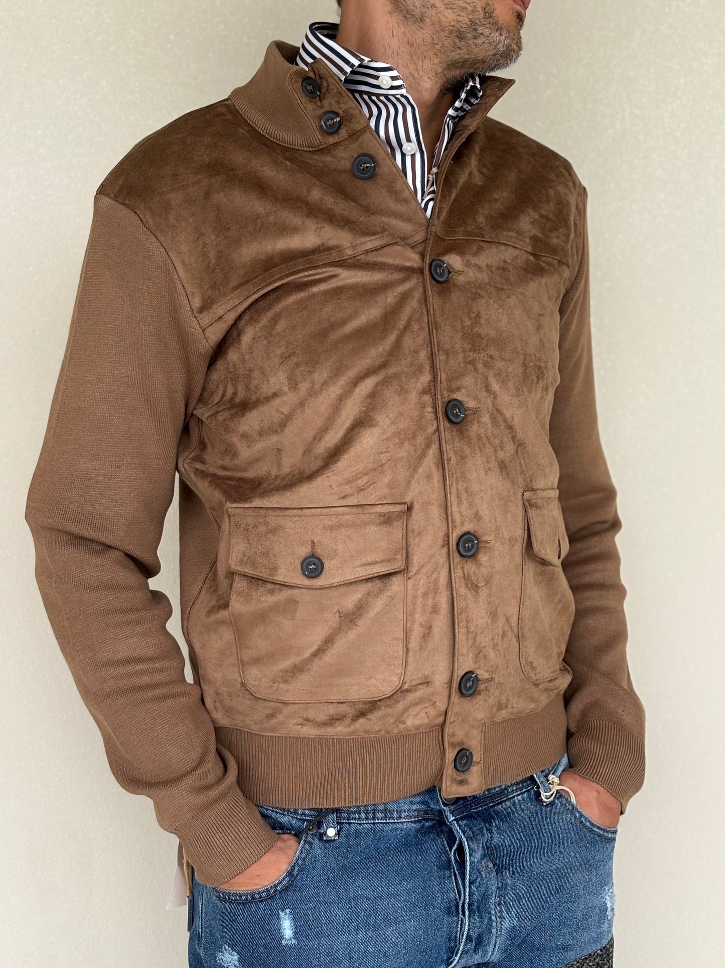 Loft88 Giaccamaglia simil dainetto davanti CAMMELLO