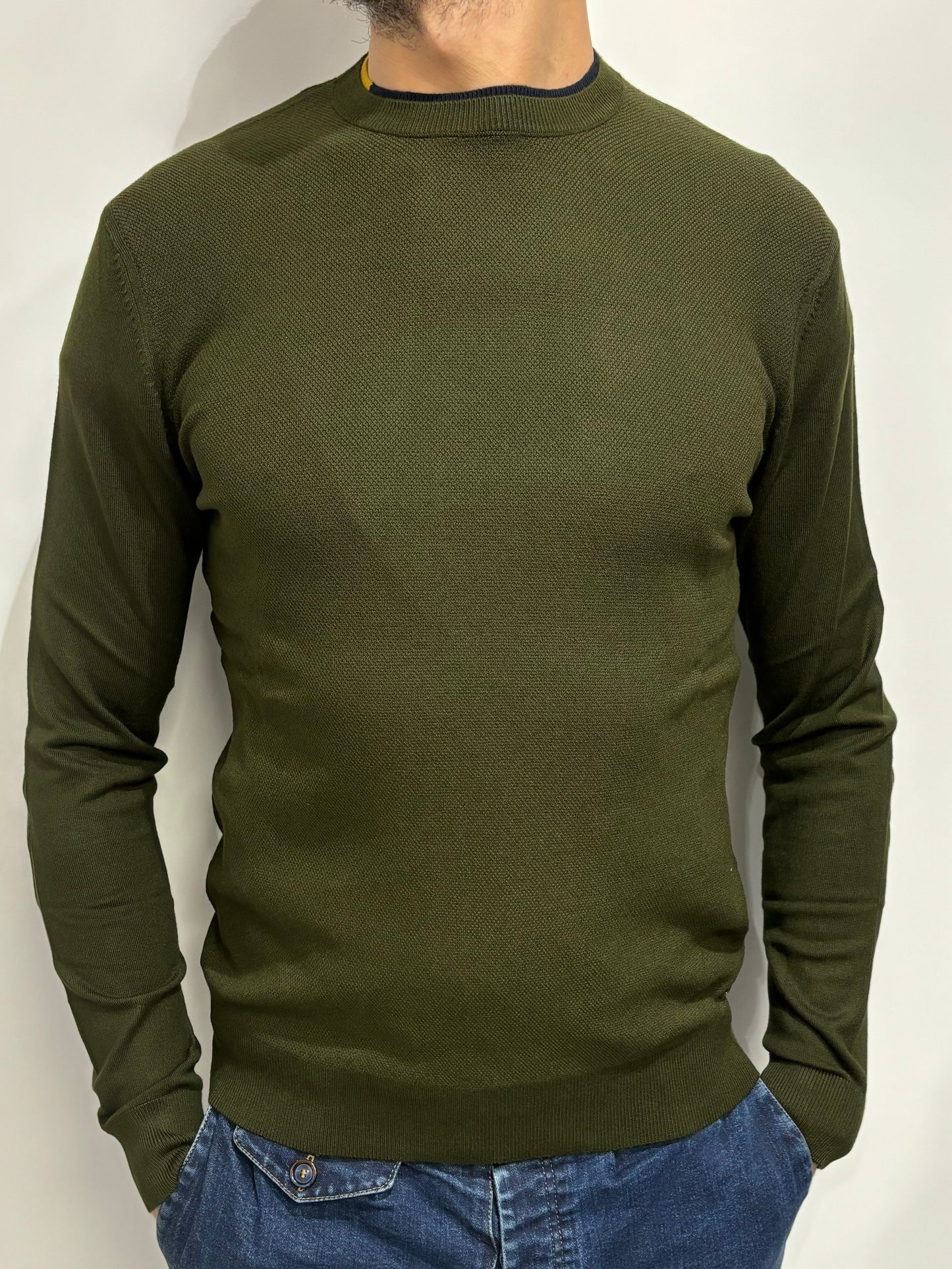 Markup Maglia girocollo lavorazione nido d'ape con toppe fantasia VERDE MILITARE