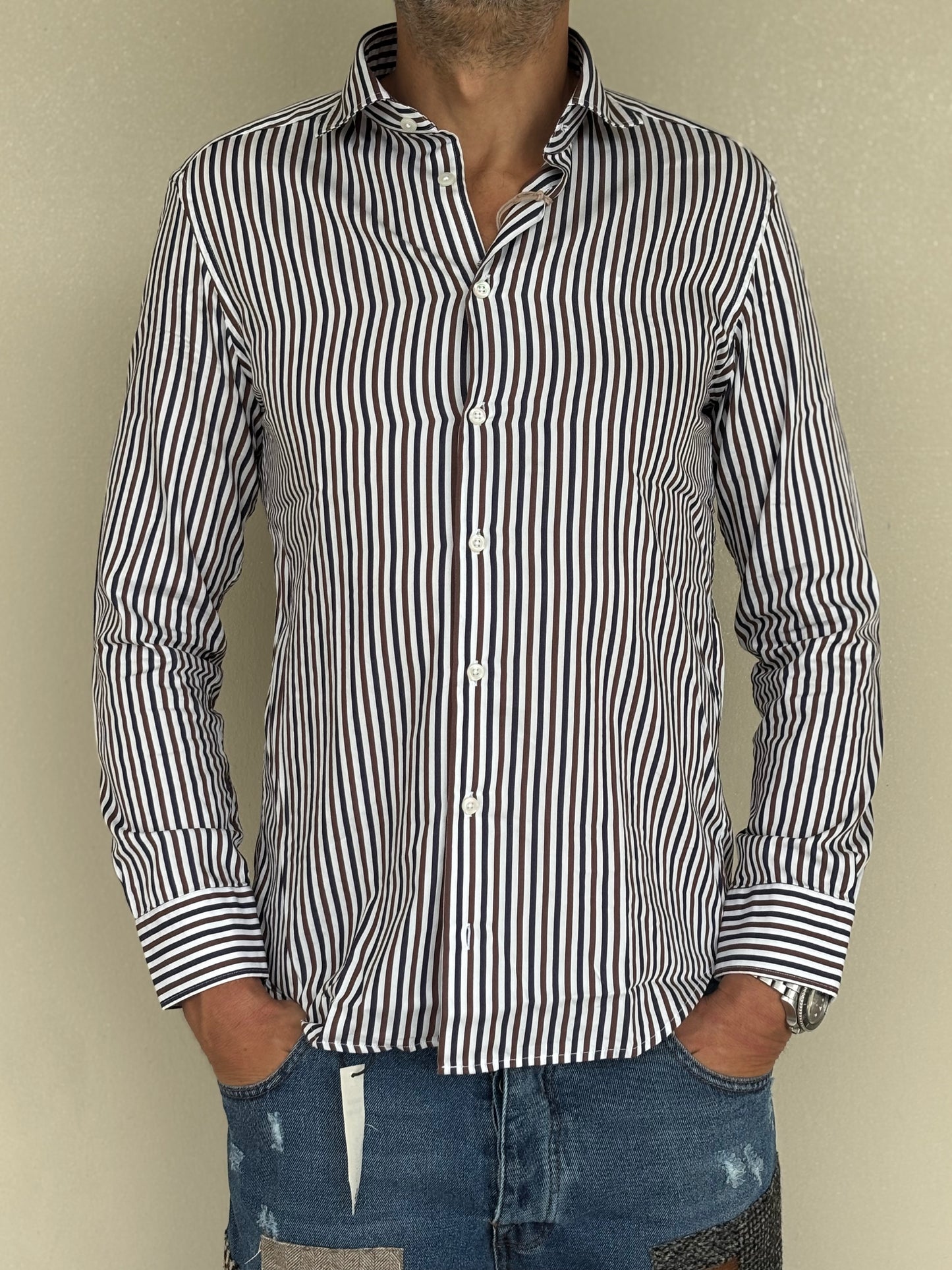 Bastoncino camicia righe BLU MARRONE