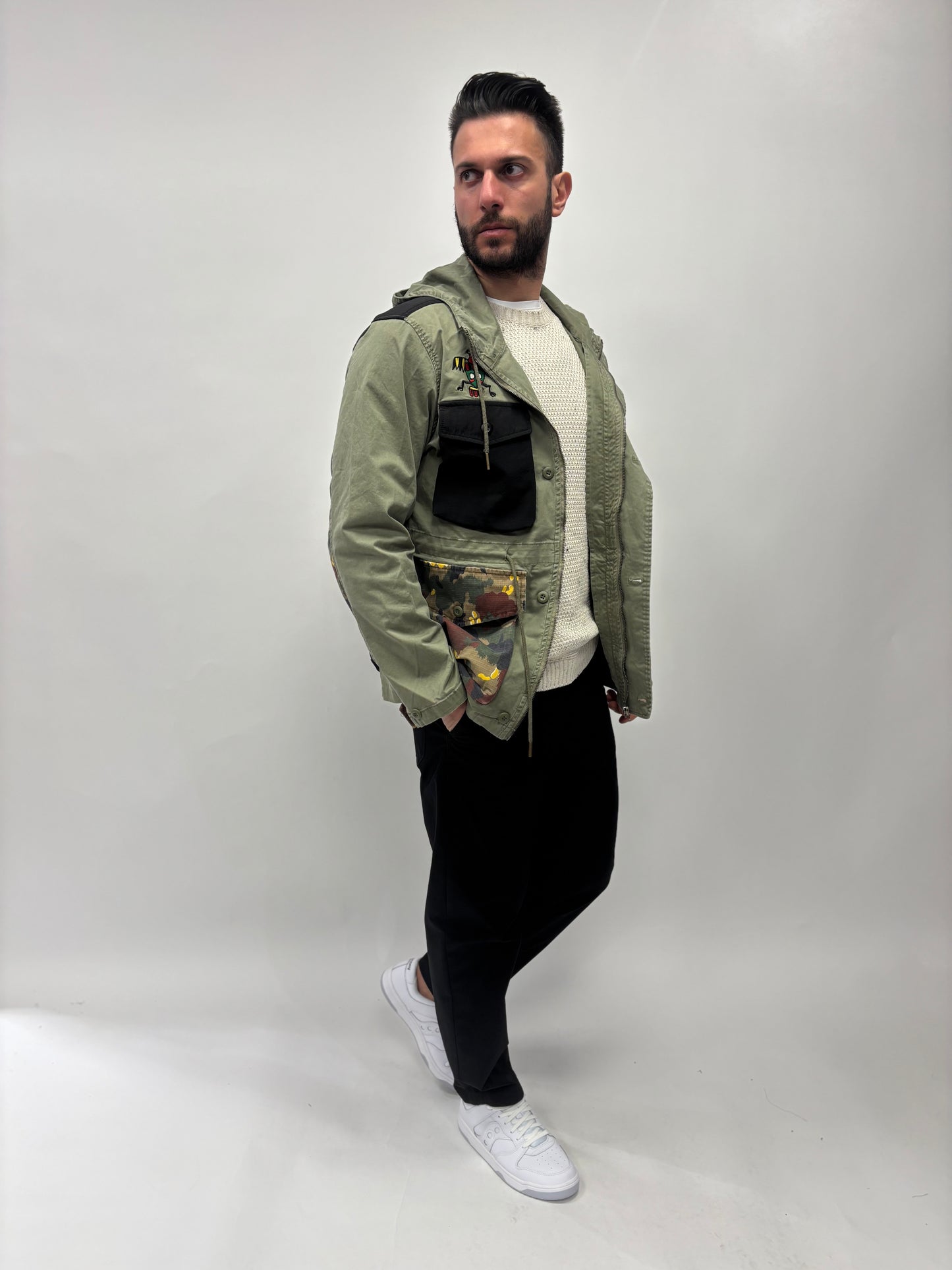 Berna Giacca con cappuccio patch VERDE MILITARE