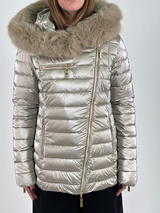 Relish Piumino corto effetto satin con cappuccio CHAMPAGNE