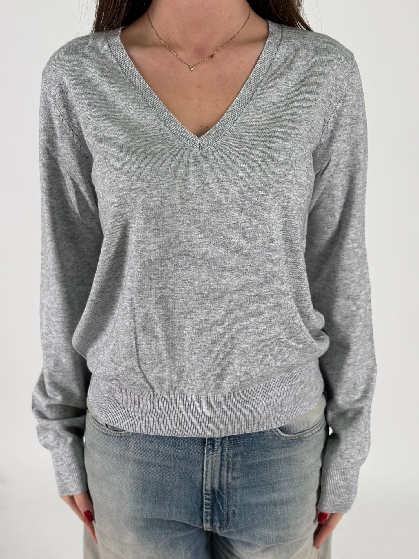 Kocca Maglia m/l collo V in lurex GRIGIO
