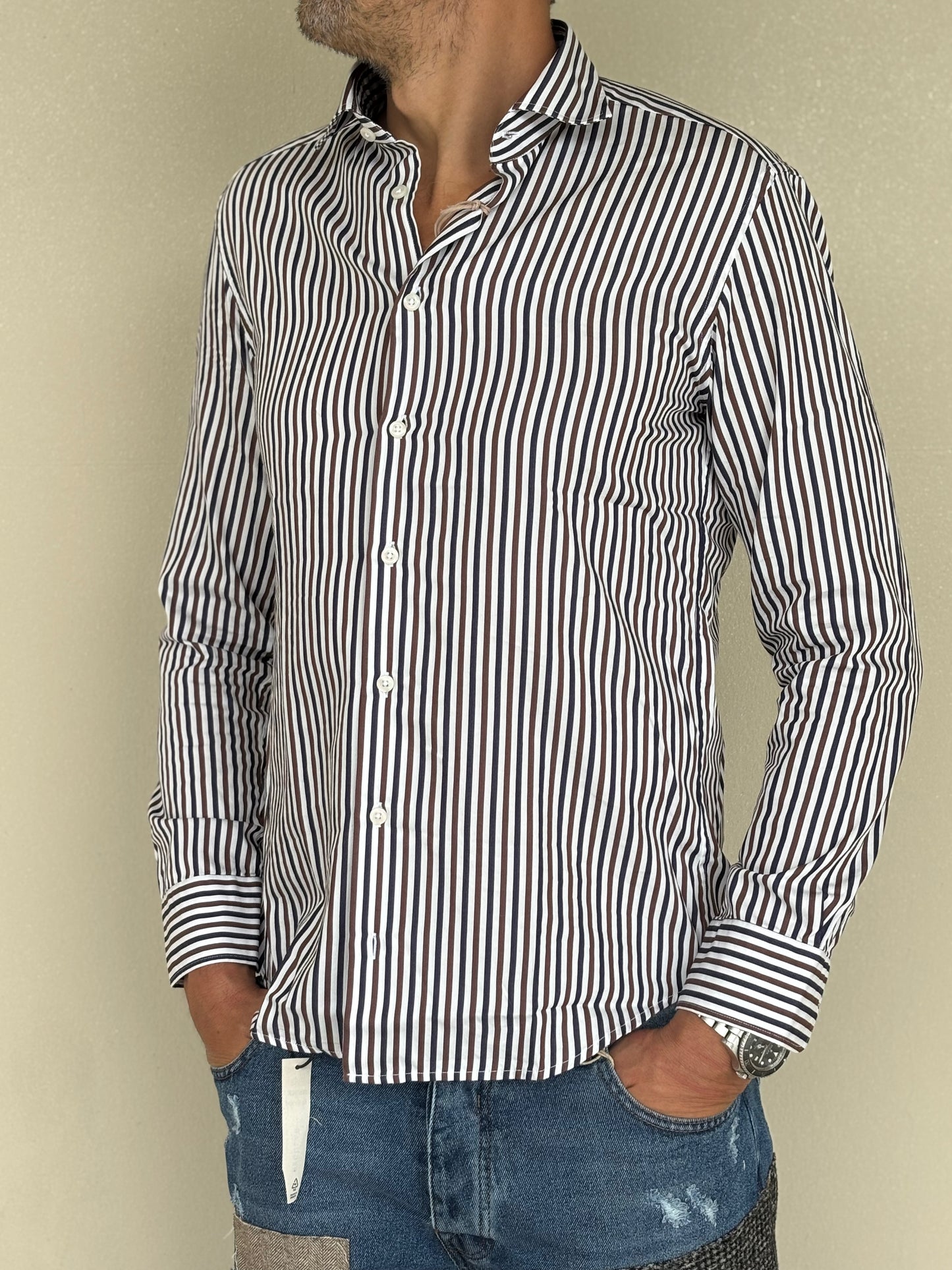 Bastoncino camicia righe BLU MARRONE