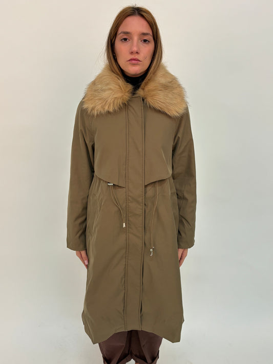 Molly Bracken Parka lungo con colletto in ecopelliccia KAKI