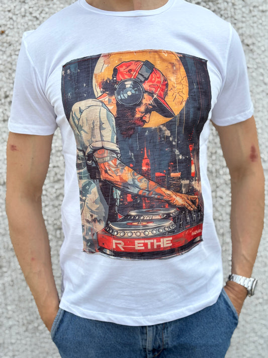 Trepuntonove t-shirt mm dj con cappello e luna BIANCO