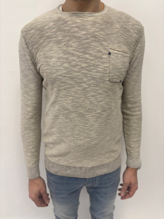 Loft88 Maglia girocollo con taschino dettaglio ricamato BEIGE