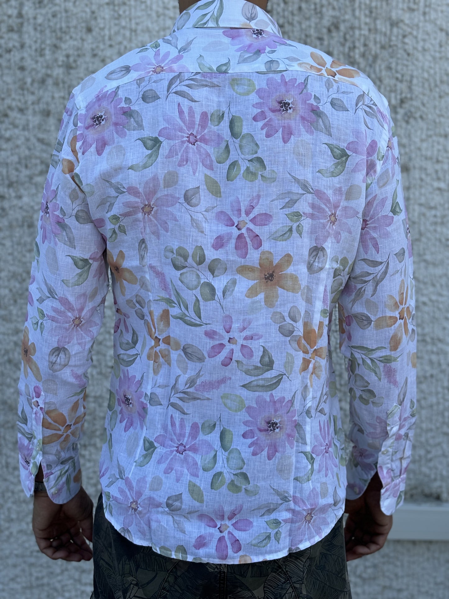 Bastoncino camicia fiori grandi GIALLO VERDE ROSA