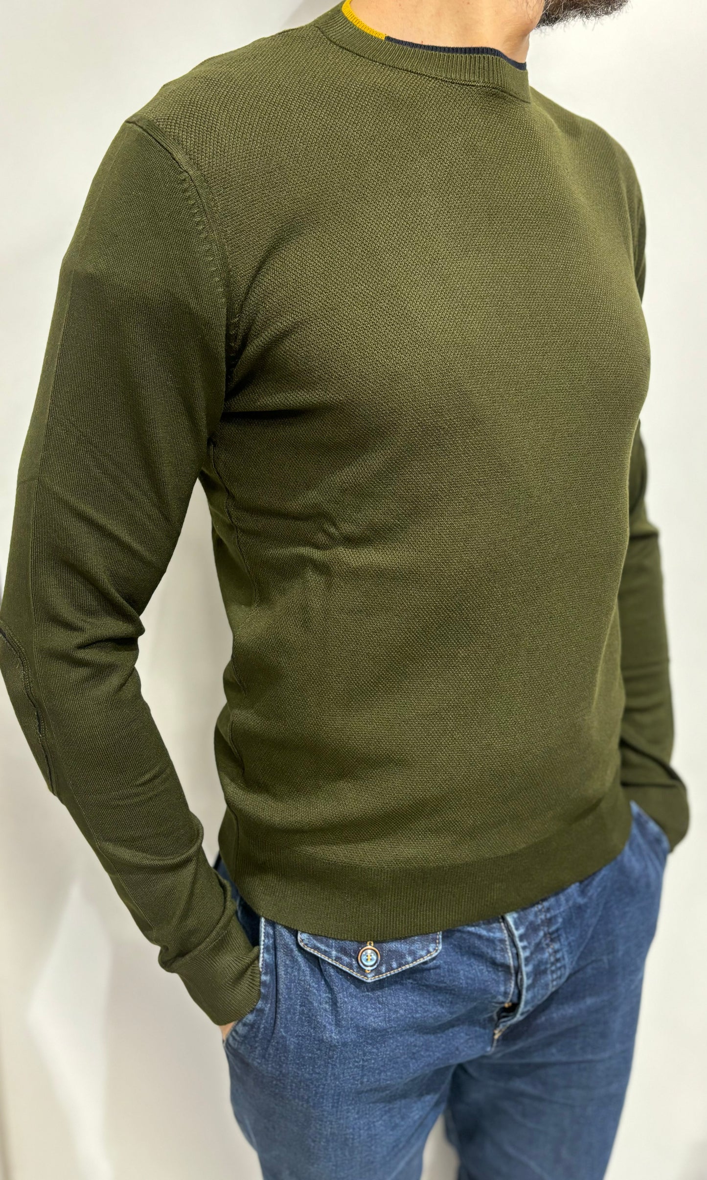 Markup Maglia girocollo lavorazione nido d'ape con toppe fantasia VERDE MILITARE