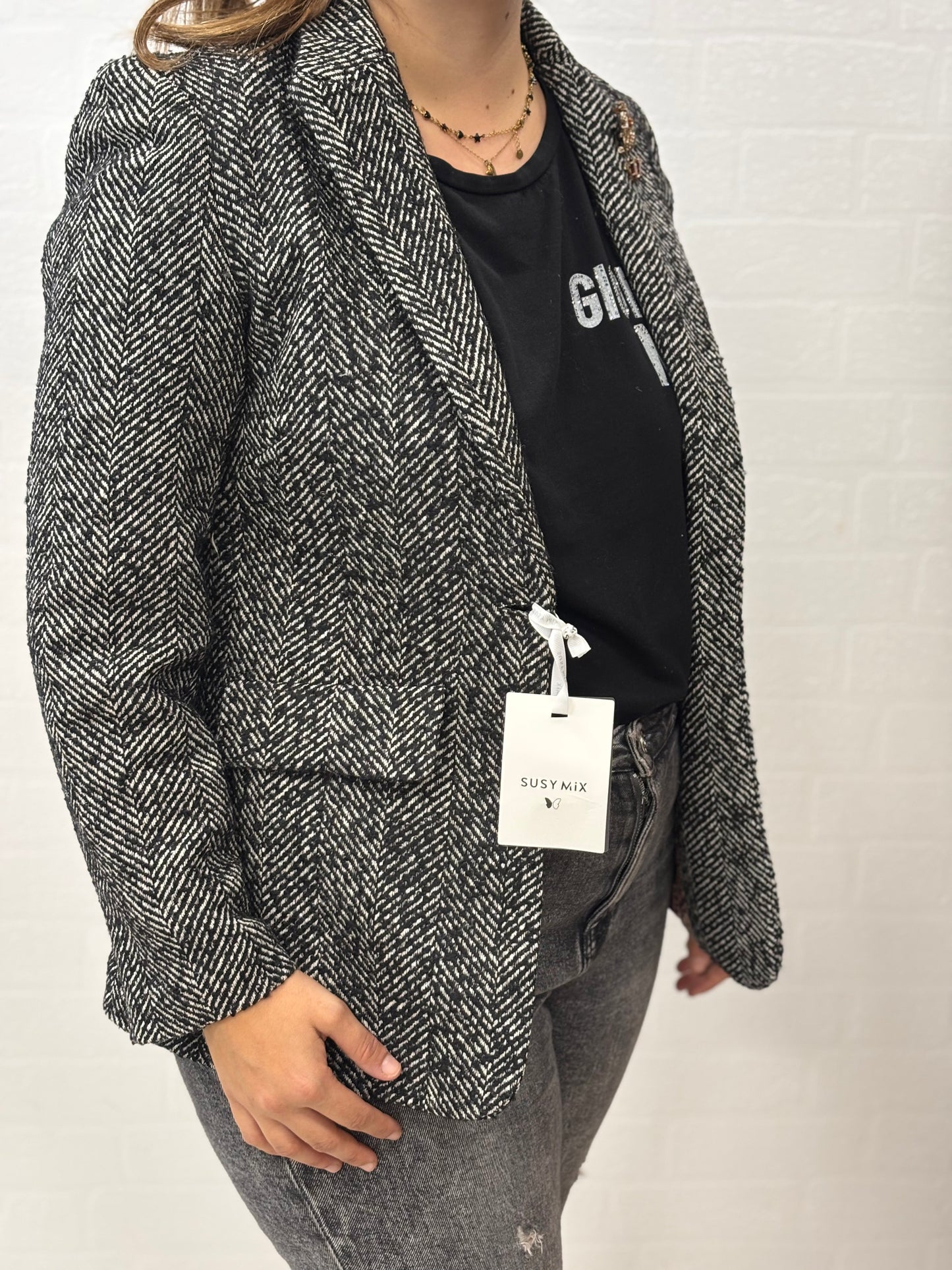 Susy Mix Giacca spinata ad un bottone BIANCO/NERO
