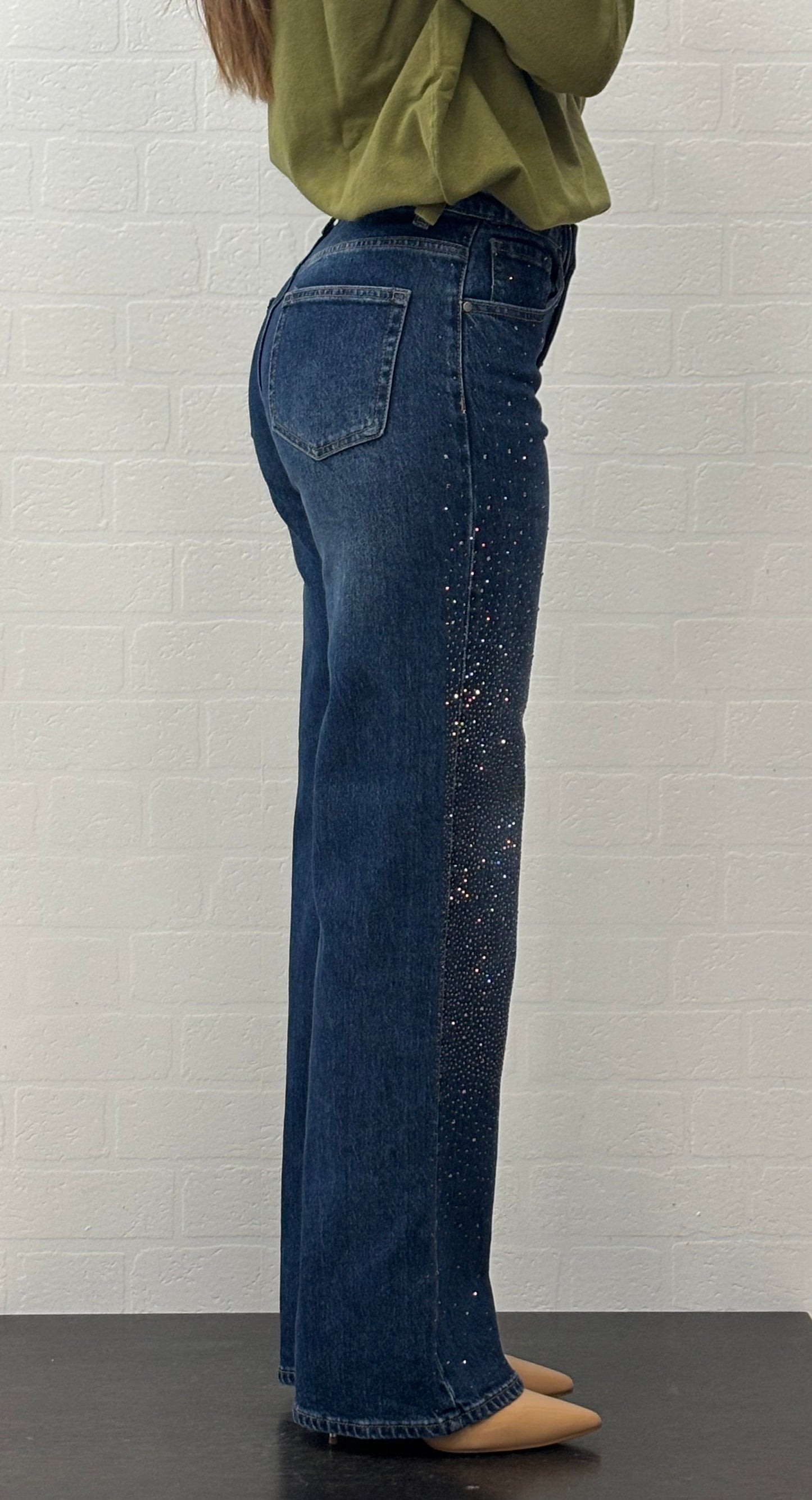 Myastreet Jeans palazzo con punti luce lav. scuro DENIM