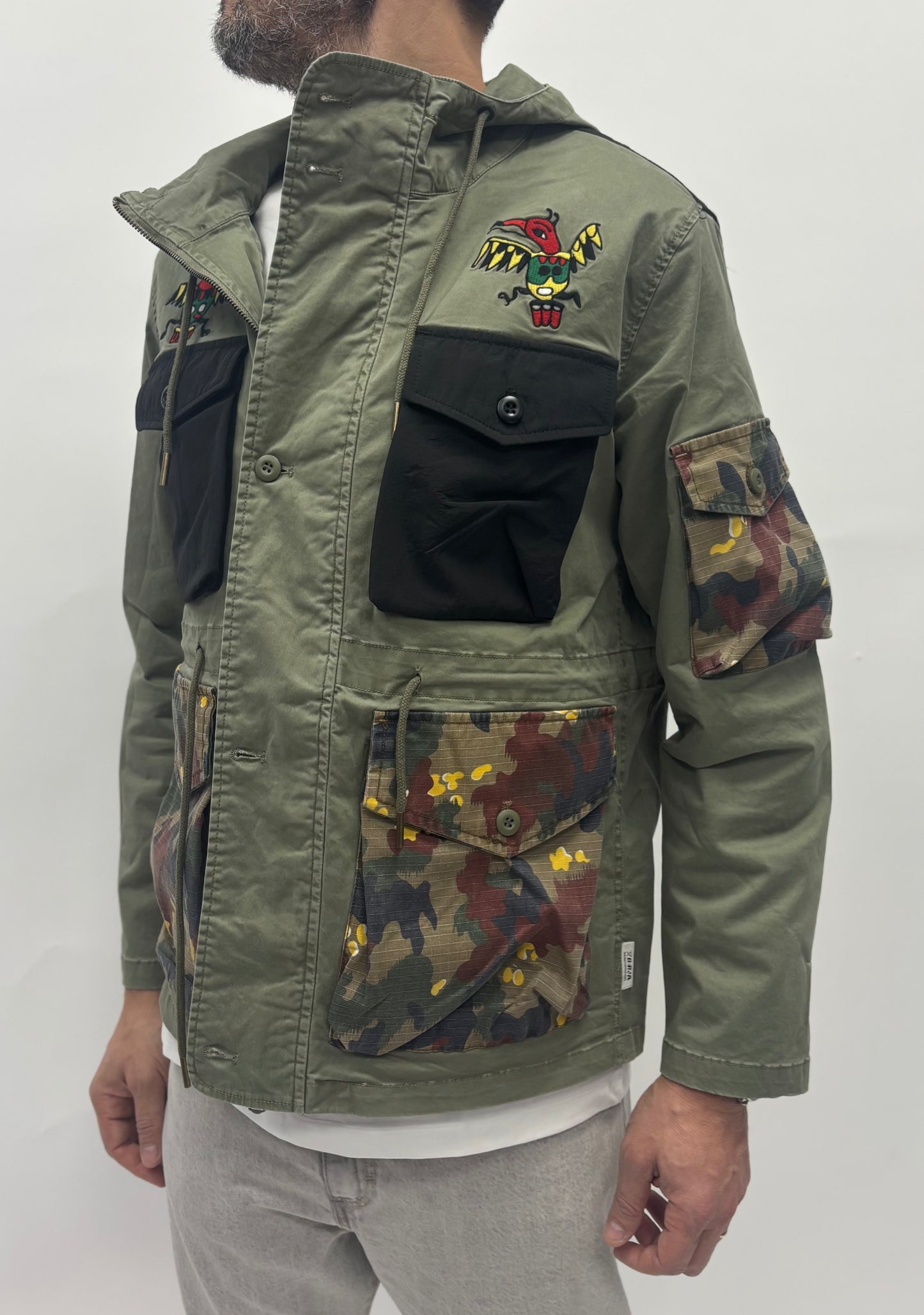 Berna Giacca con cappuccio patch VERDE MILITARE