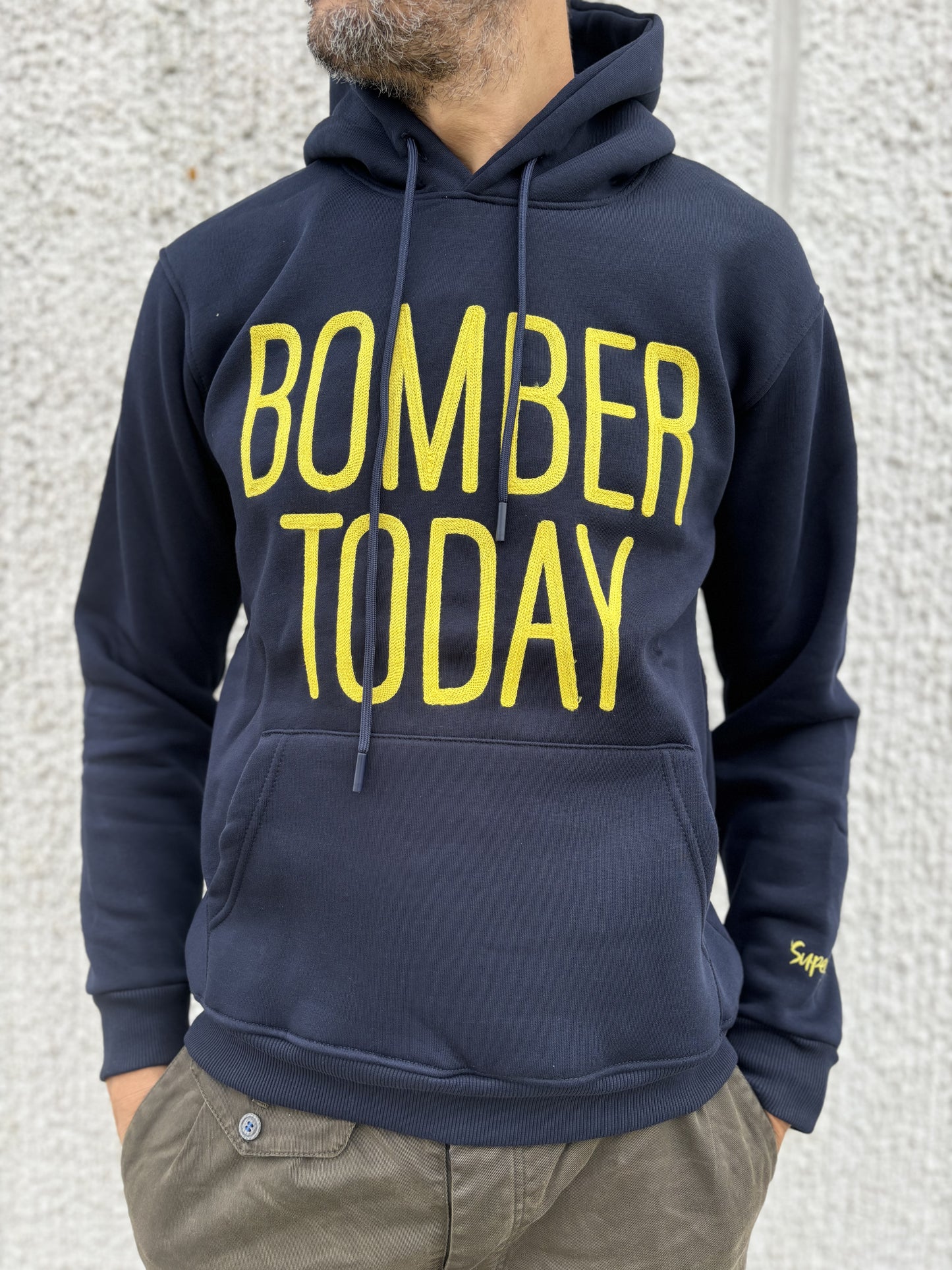 Superculture Felpa con cappuccio "Bomber today" BLU/GIALLO