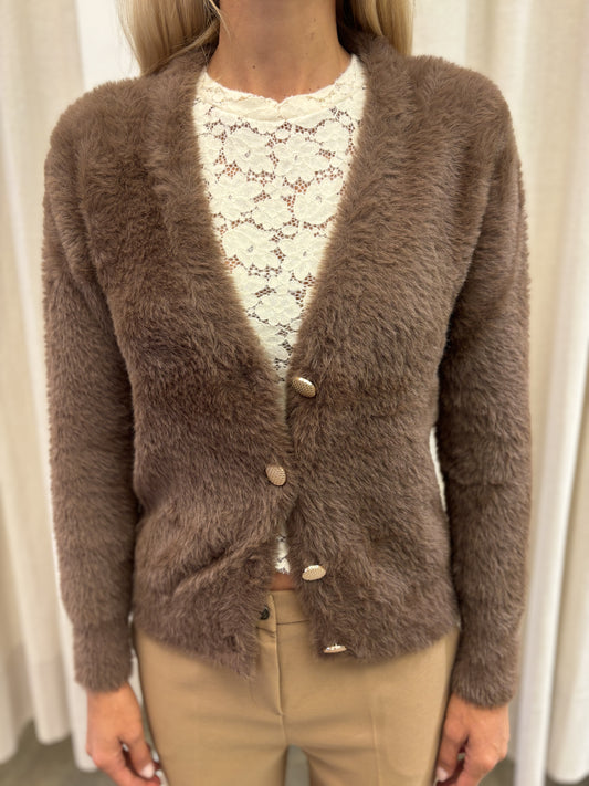 Molly Bracken Cardigan ecopelliccia con bottoni MARRONE