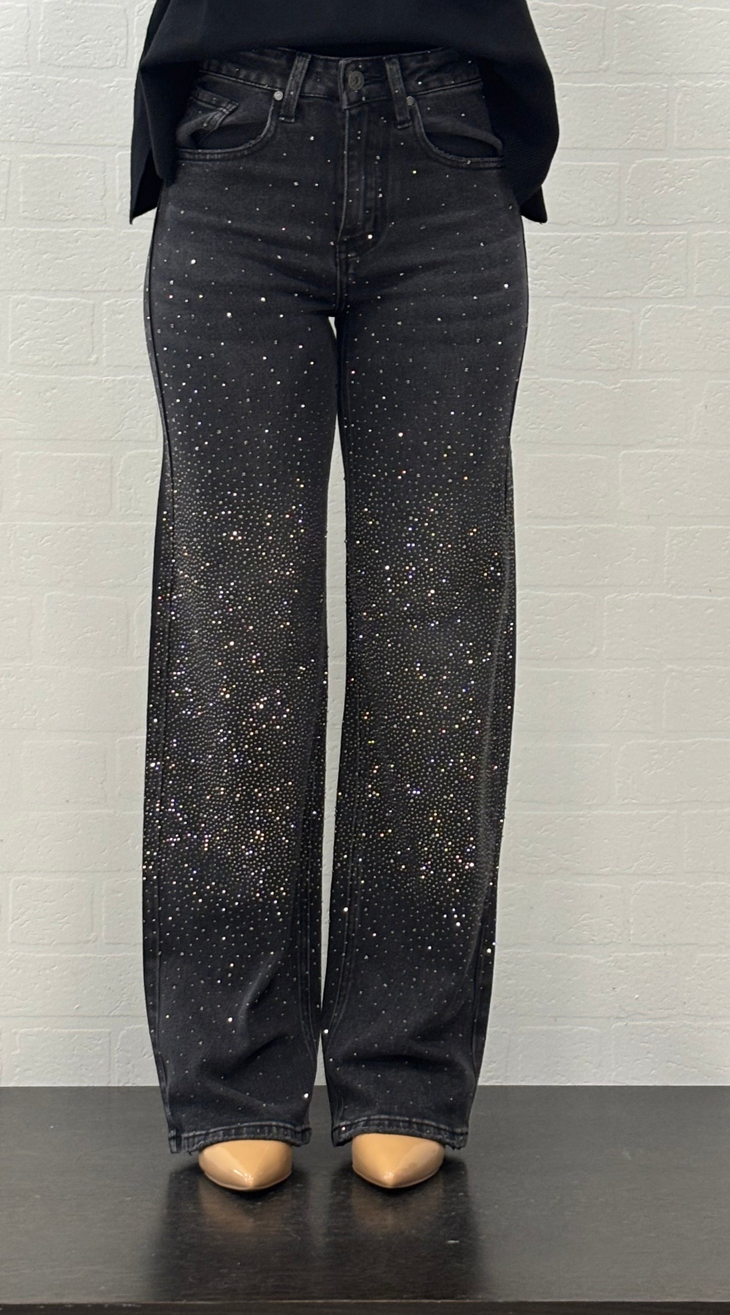 Myastreet Jeans palazzo con punti luce NERO